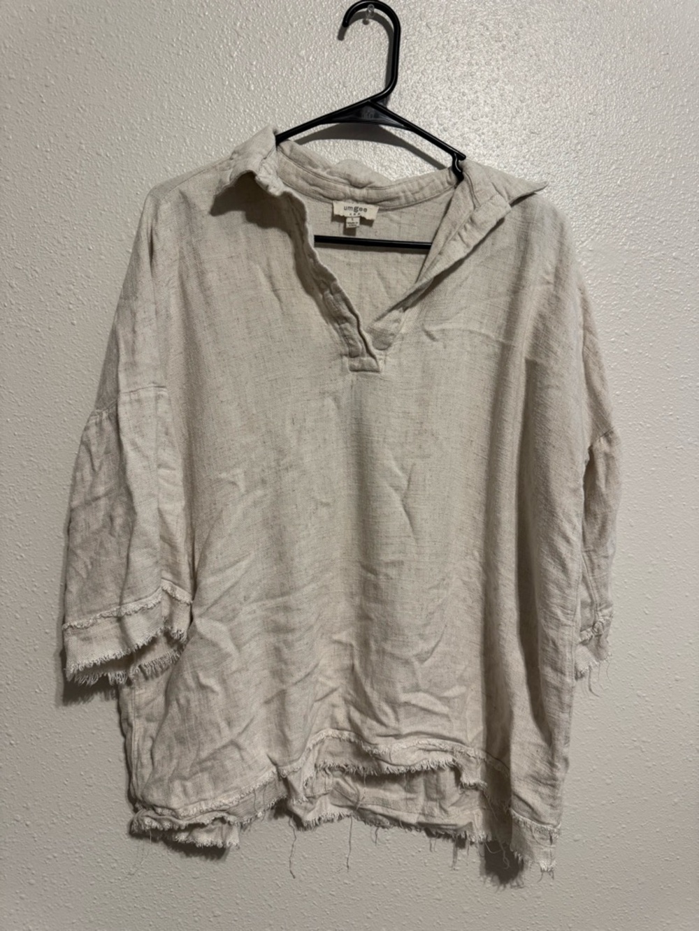 Umgee Cream Lightweight Open-Collar Top